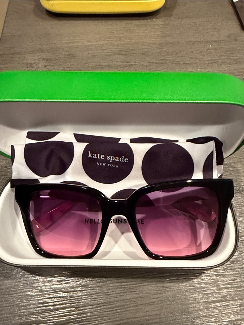 kate spade Harlow Black Frame Sunglasses with Pink Gradient Lenses